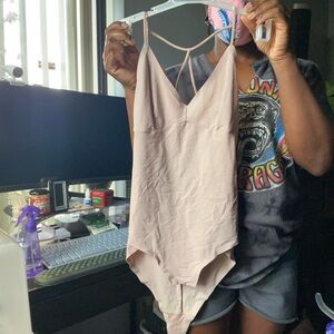 Fashion Nova Blush Pink Strappy V-Neck Bodysuit